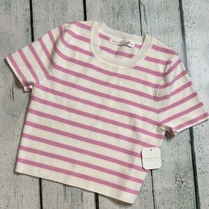 New With Tags Altar'd State Lavender and Crean Striped Cropped Sweater Sz Medium